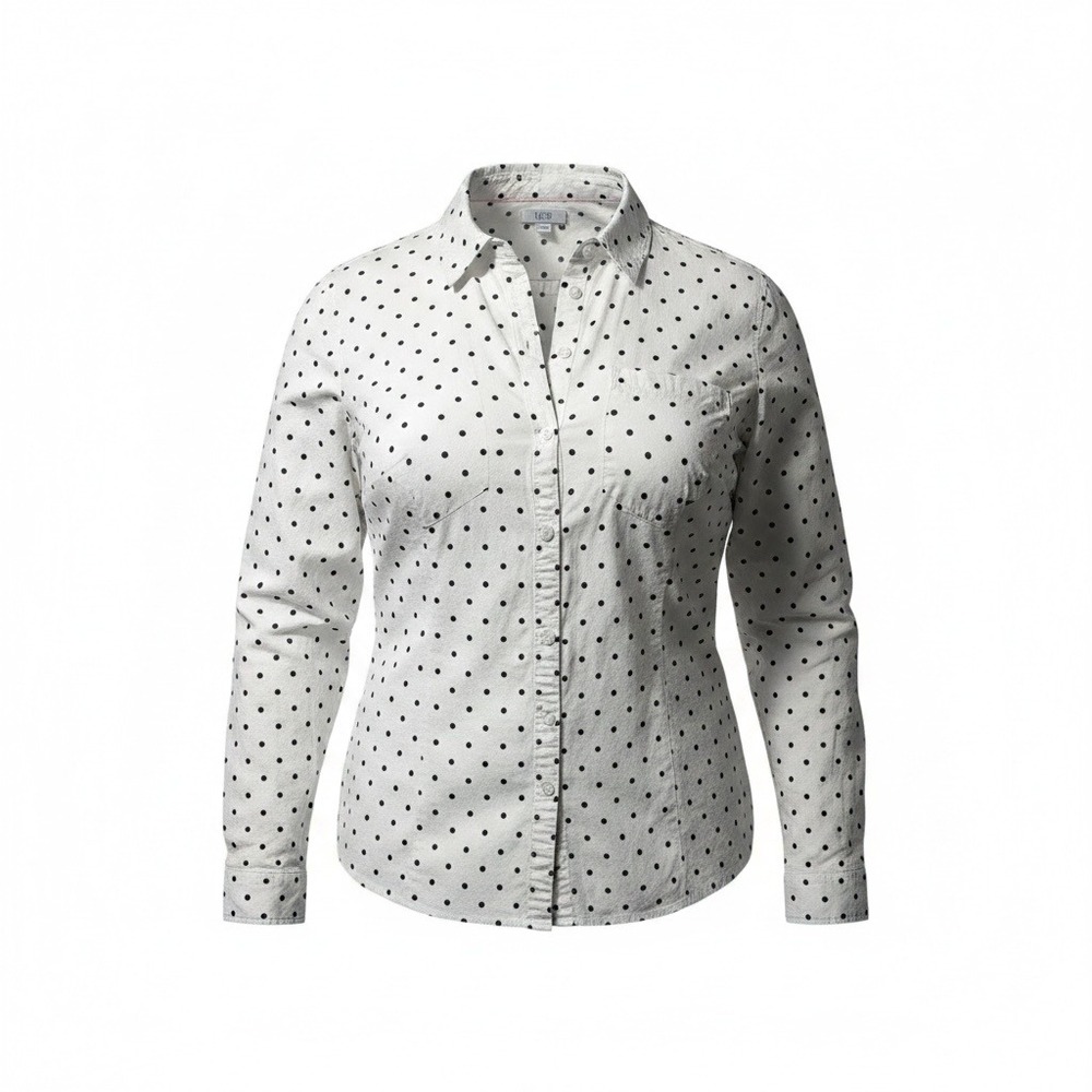 Croft & Barrow Button Down Women 3X White Polka Dot Long Sleeve Preppy Classic